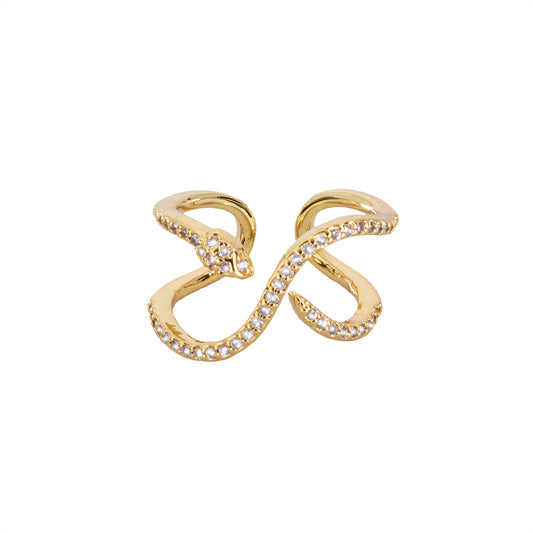 Anillo Chapa Serpiente con Circonia Ajustable Dorado