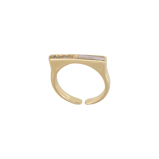 Anillo Chapa con Circonia y Madre Perla Ajustable Dorado