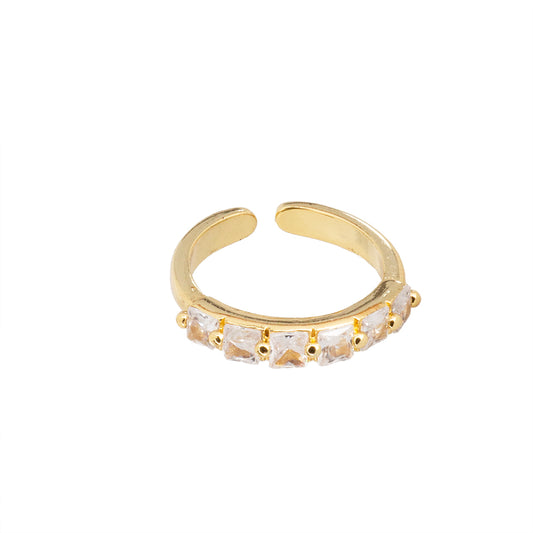 Anillo Chapa con Circonia Ajustable Dorado