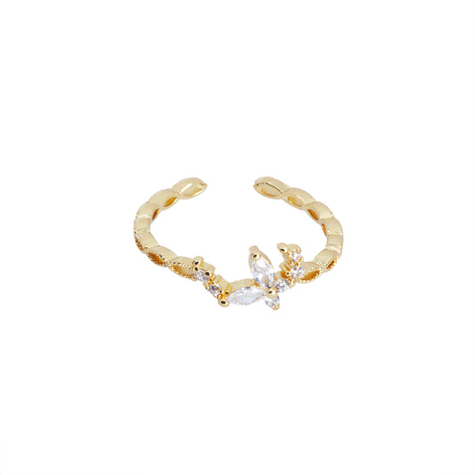 Anillo Chapa Mariposa con Circonia Ajustable Dorado