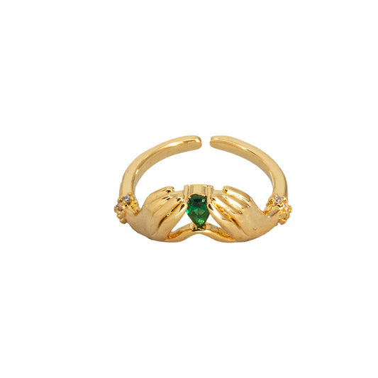 Anillo Chapa Manos con Circonia Ajustable Dorado