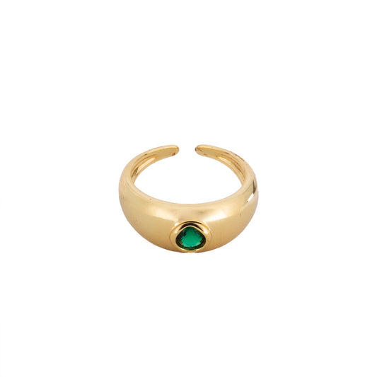 Anillo Chapa con Circonia Verde Ajustable Dorado