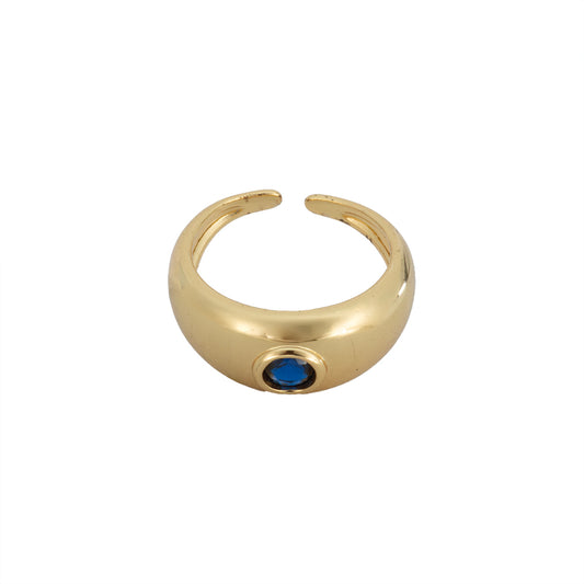 Anillo Chapa con Circonia Azul Ajustable Dorado