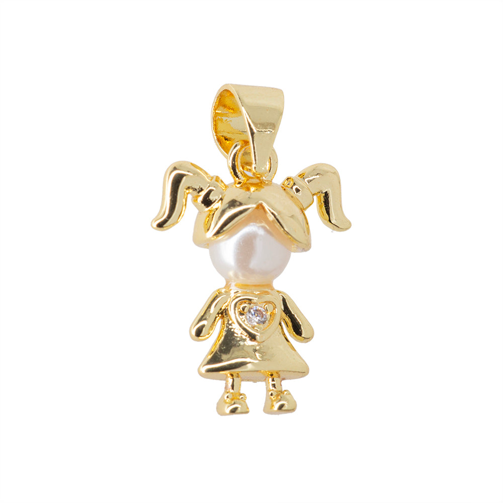 Dije Niña con Perla y Circonia 16x12.5mm Dorado
