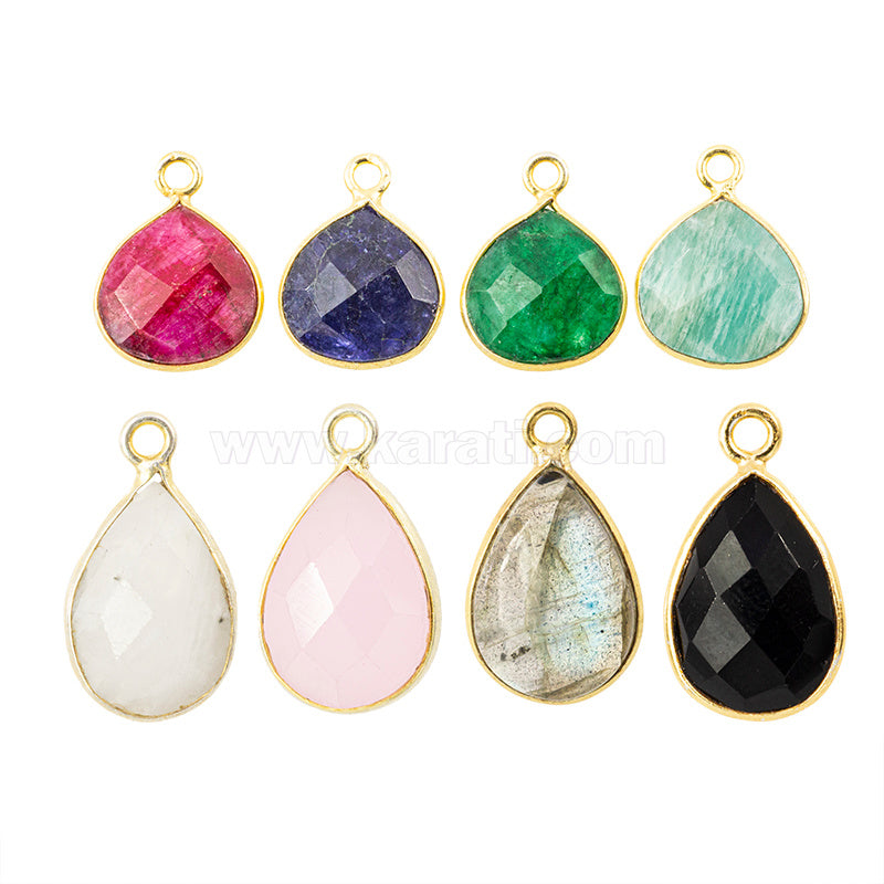 Dije Varias Piedras Gota Facetada con Bisel 18x11mm Varios Colores