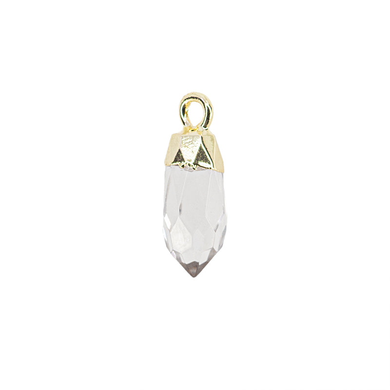Dije Péndulo Cuarzo Transparente Facetada 16x5.5mm Dorado