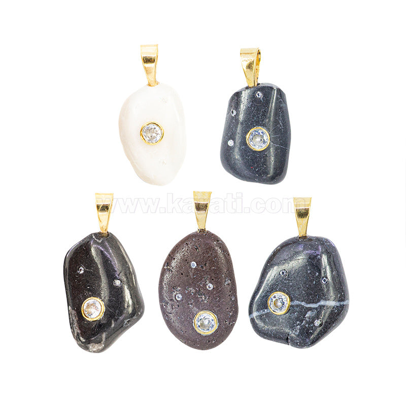 Dije Piedra Natural con Circonia 27x13mm Varios Colores