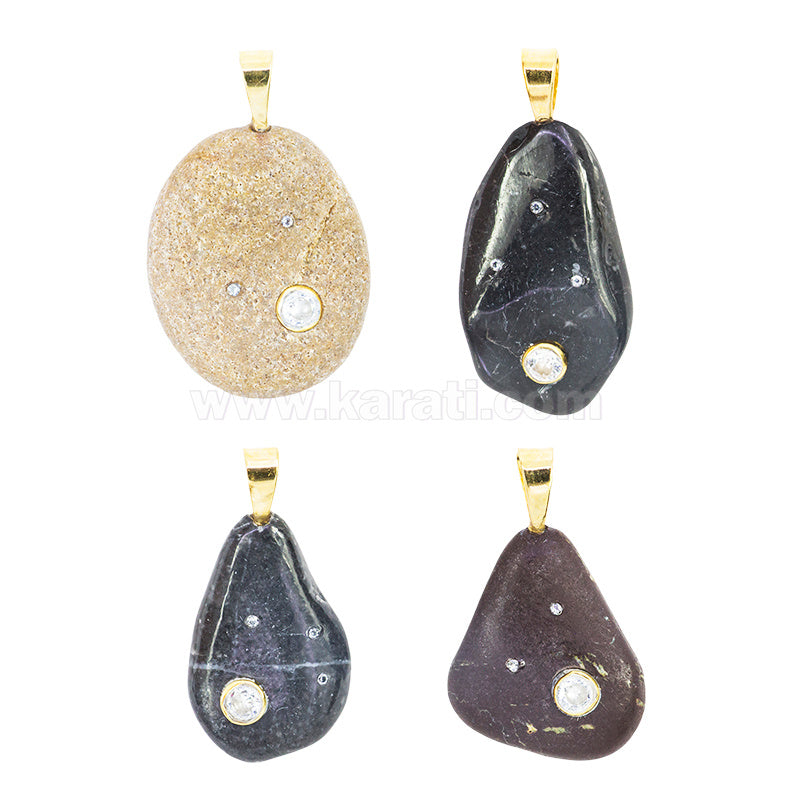 Dije Piedra Natural con Circonia 32x15mm Varios Colores