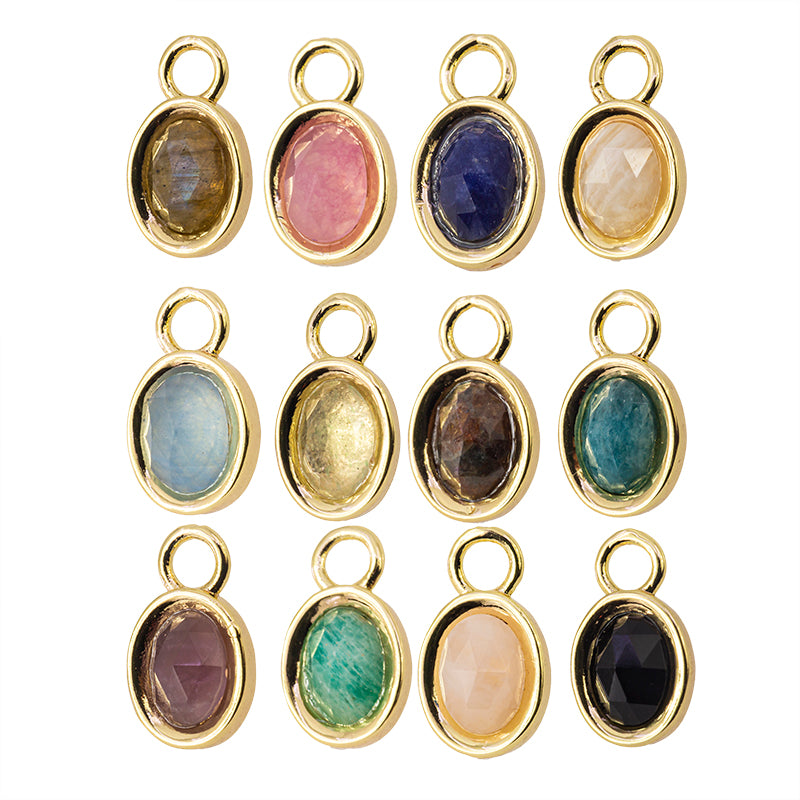 Dije Chapa con Piedra Oval  13.8x7.9mm Varios Colores