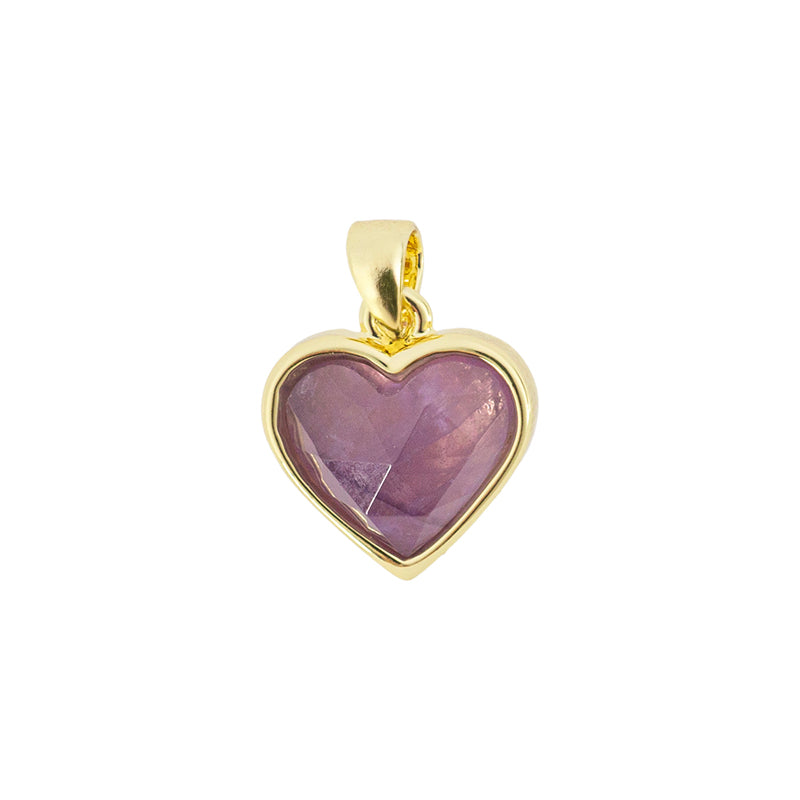 Dije Piedra Amatista Corazón Biselado 12.7x12mm Dorado