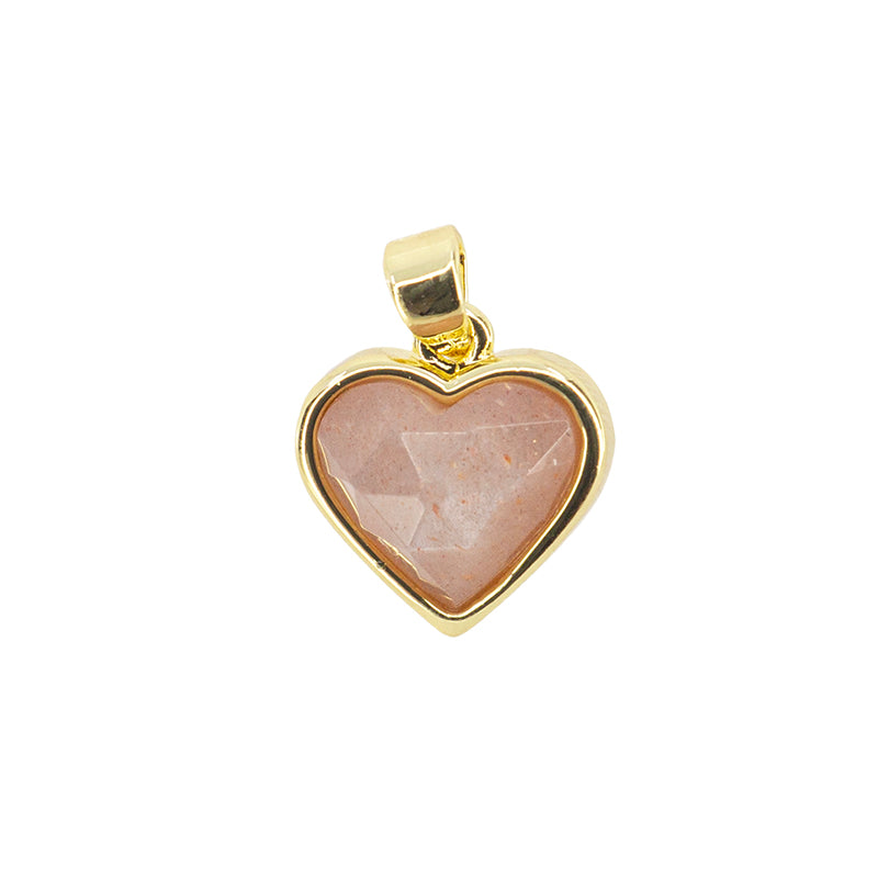 Dije Piedra Cuarzo Rosa Corazón Biselado 12.7x12mm Dorado