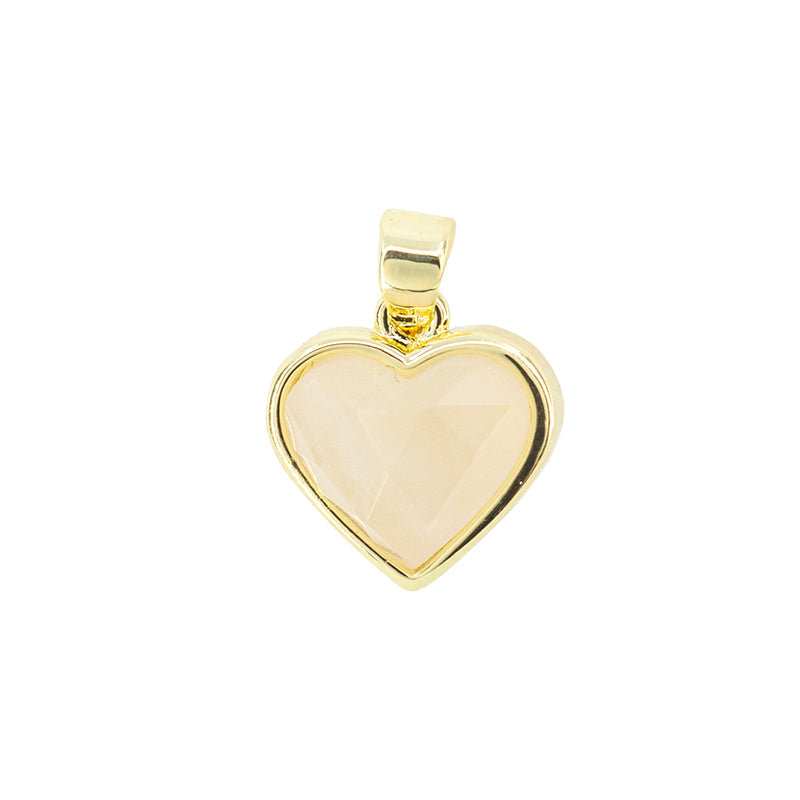 Dije Piedra Cuarzo Blanco Corazón Biselado 12.7x12mm Dorado