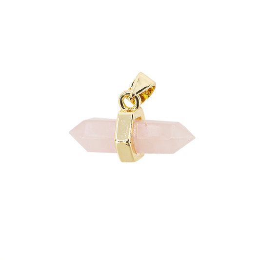 Dije Péndulo Cuarzo Rosa 9x16mm Dorado