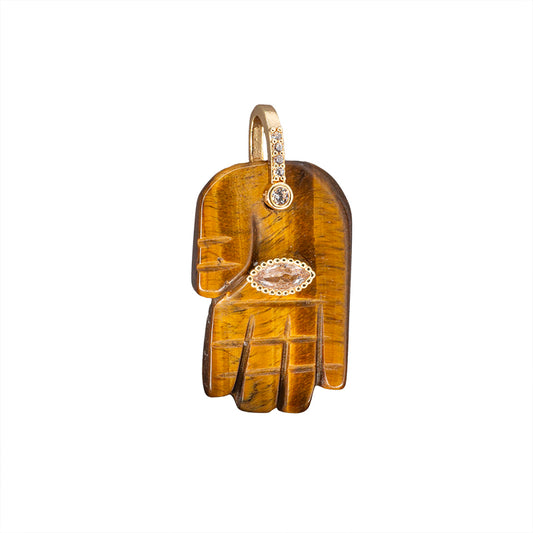 Dije Piedra Ojo de Tigre Mano 27.5x17mm Cafe