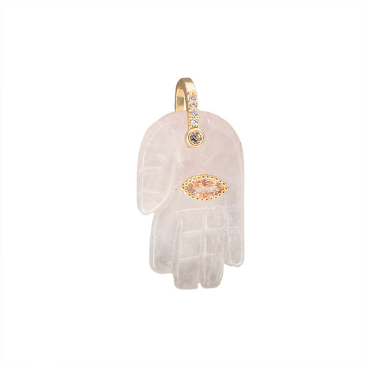 Dije Piedra Cuarzo Rosa Mano 27.5x17mm Brillante