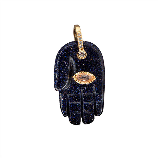 Dije Piedra Polvo de Oro Mano 27.5x17mm Azul
