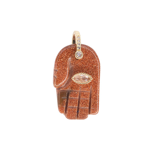 Dije Piedra Polvo de Oro Mano 27.5x17mm Cafe