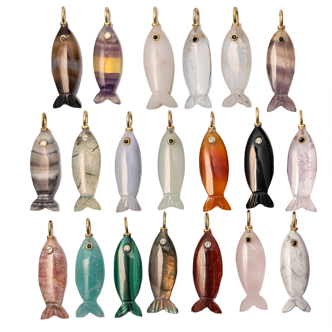 Dije Pez Varias Piedras Plata 31x9mm Varios Colores