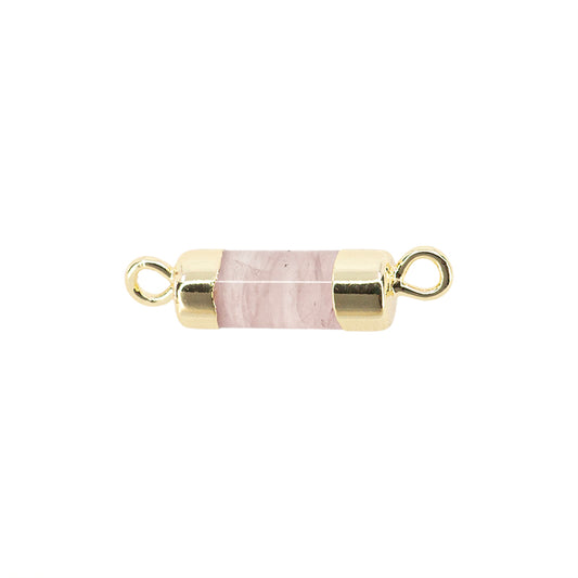 Separador Piedra Cuarzo Rosa Cilindro 21x5mm Dorado
