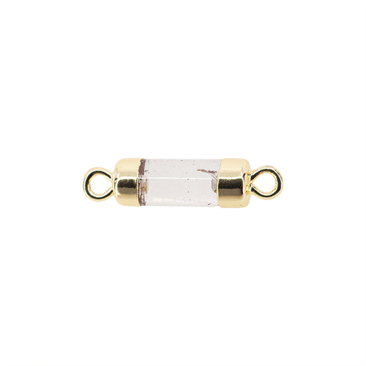 Separador Piedra Cuarzo Transparente Cilindro 21x5mm Dorado