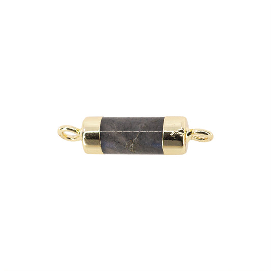 Separador Piedra Labradorita Cilindro 21x5mm Dorado