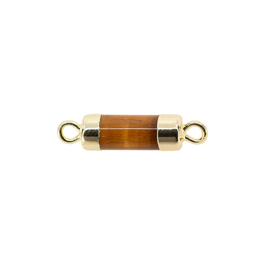 Separador Piedra Ojo de Tigre Cilindro 21x5mm Dorado