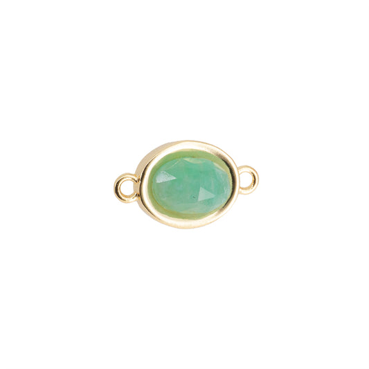 Separador Oval Facetado con Piedra Verde 14x8mm Dorado