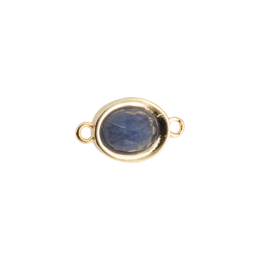 Separador Oval Facetado con Piedra Azul 14x8mm Dorado