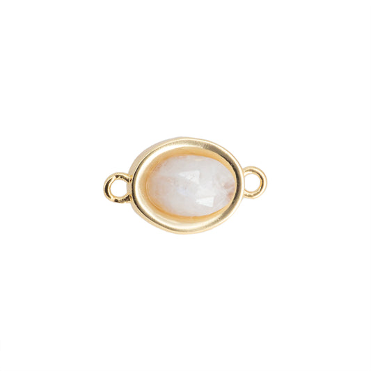 Separador Oval Facetado con Piedra Blanca 14x8mm Dorado