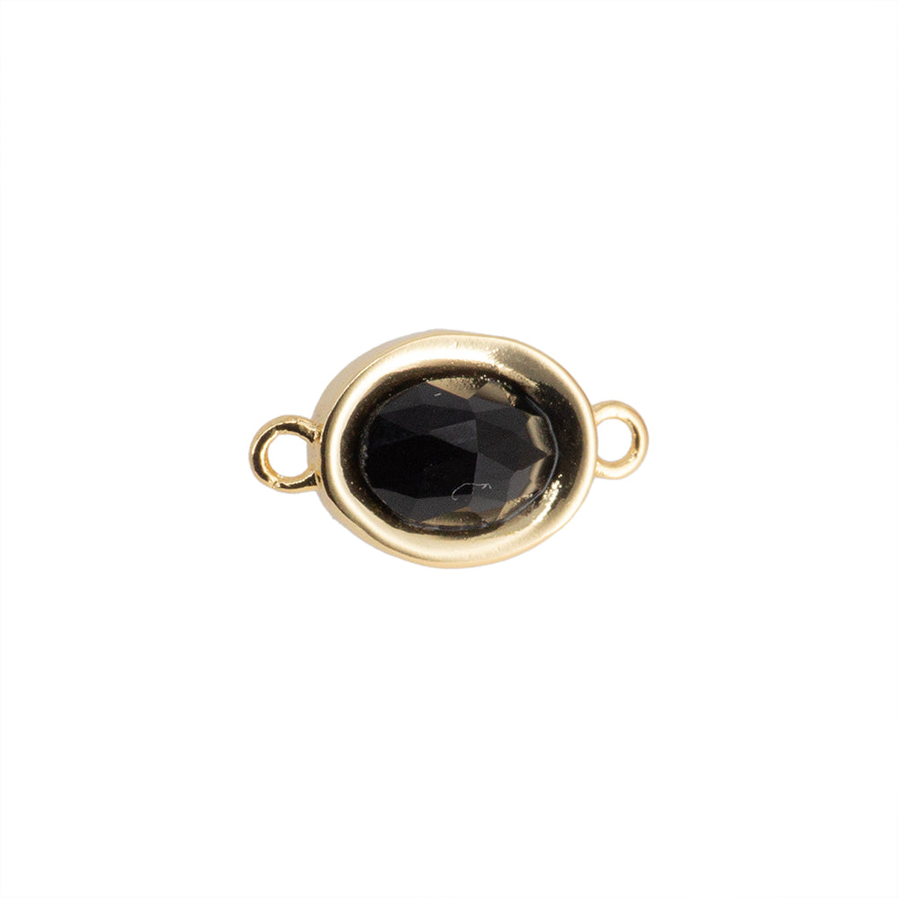 Separador Oval Facetado con Piedra Negra 14x8mm Dorado