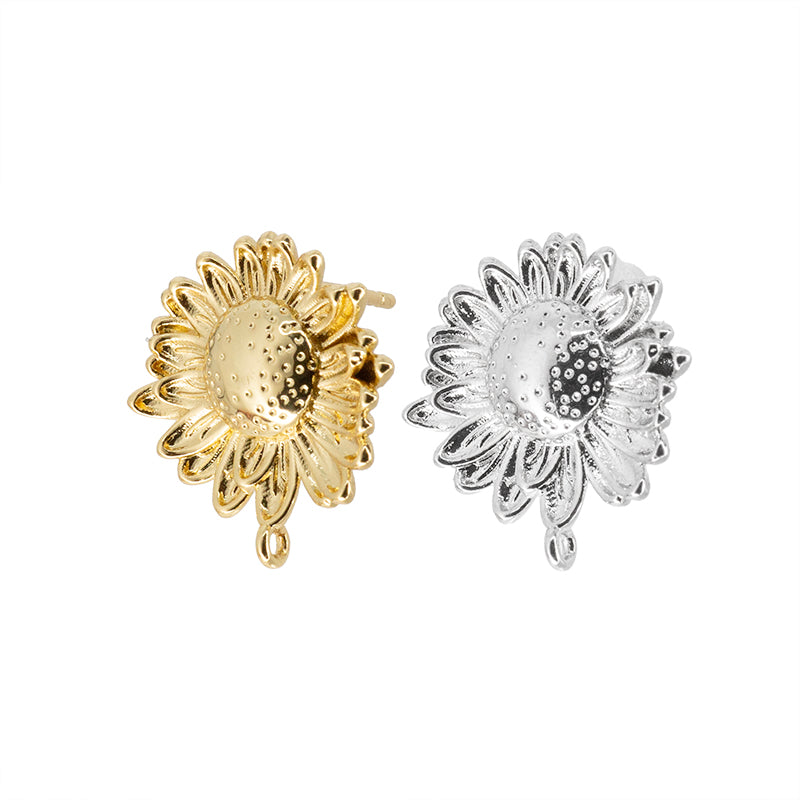 Aretes Girasol 18x16mm Dorado/Plateado