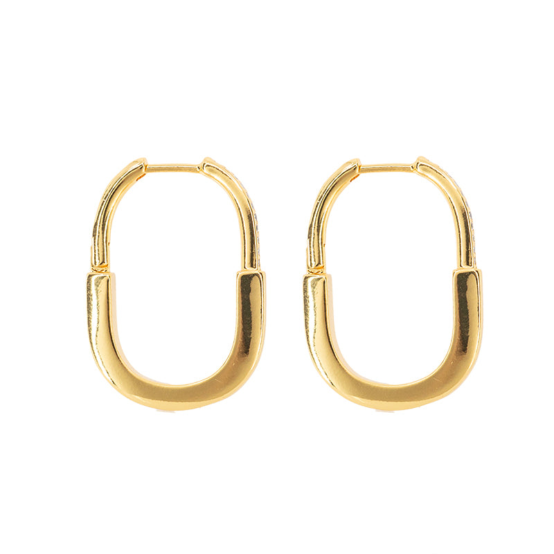 Arracadas Chapa con Circonia Oval 25x18mm Dorado