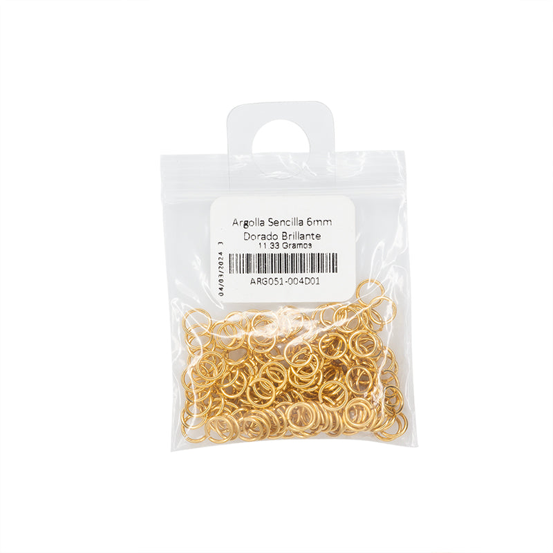 Argolla Sencilla 6mm Dorado Brillante