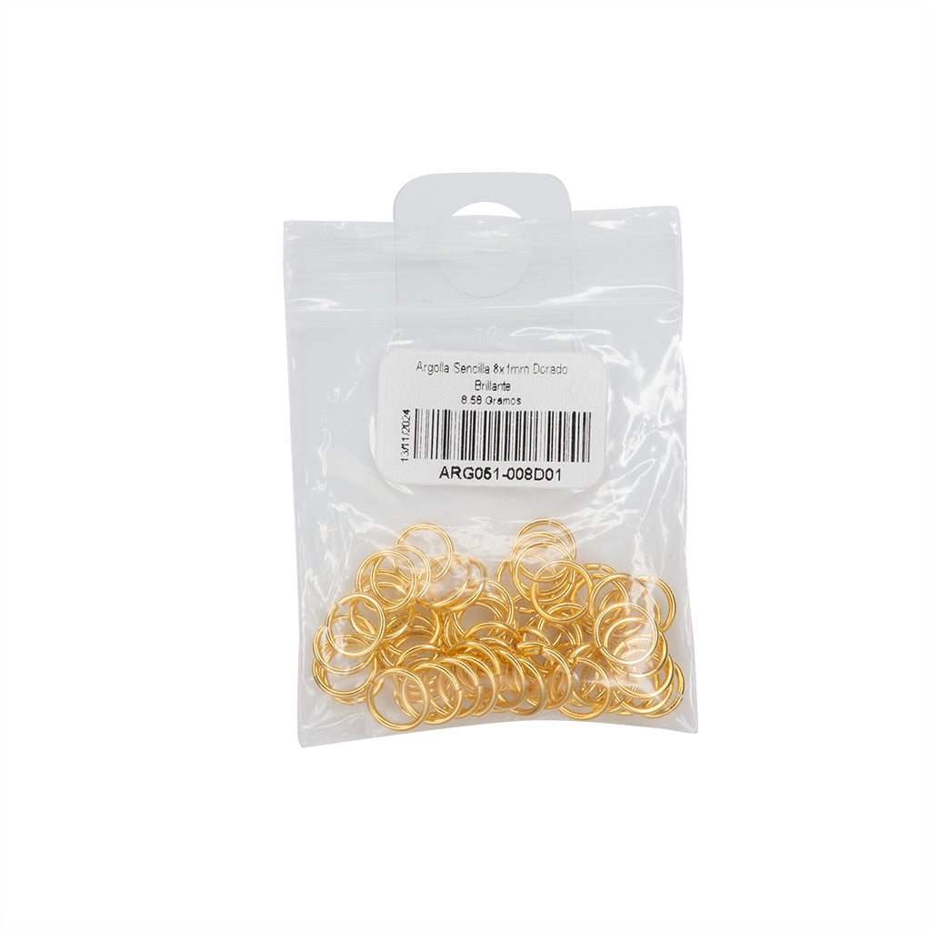 Argolla Sencilla 8x1mm Dorado Brillante