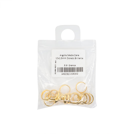 Argolla Media Cana 10x2.3mm Dorado Brillante