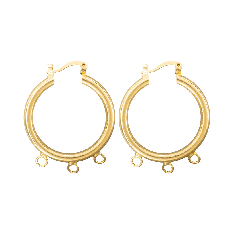 Arracada Redonda con 3 Argollas 30mm Dorado Brillante
