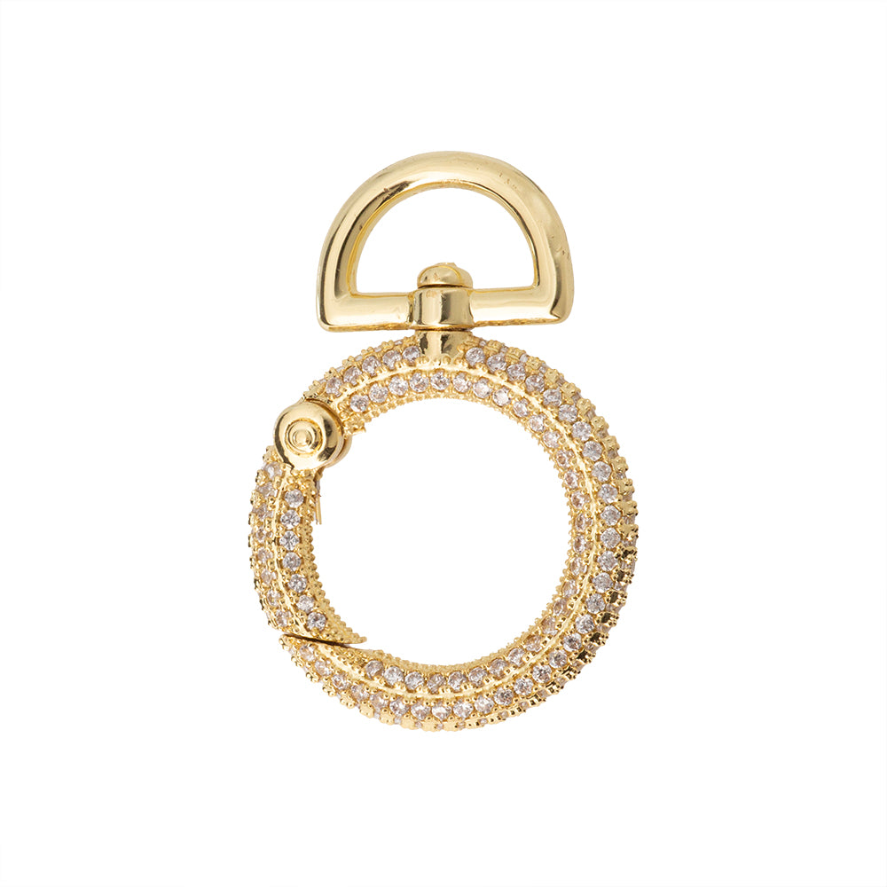 Broche Chapa Redondo con Circonia Giratorio 35x24mm Dorado