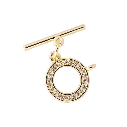 Broche T con Circonia Redondo 12.5mm Dorado