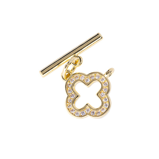 Broche T con Circonia Flor 12.8x13mm Dorado