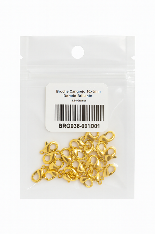 Broche Cangrejo 10x5mm Dorado Brillante
