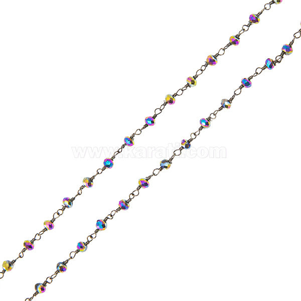 Cadena Hematita con Plata Negra Rondela Facetada 3.5mm Morado Tornasol