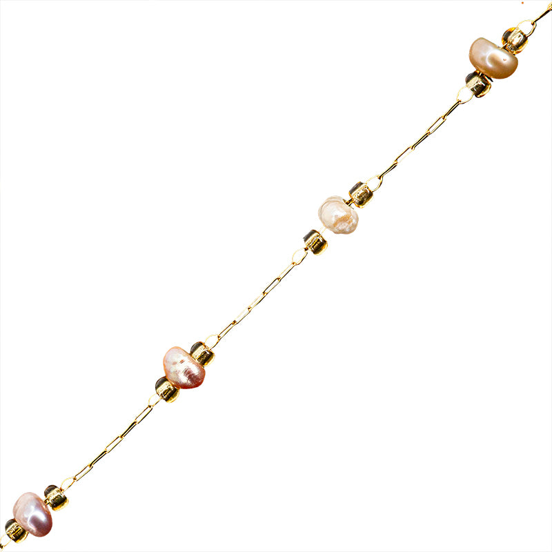 Cadena Chapa con Perla Cultivada Multicolor 4mm Dorado