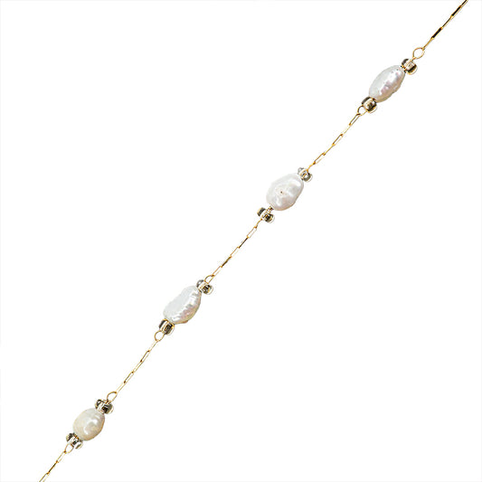 Cadena Chapa con Perla Cultivada Blanca 5x4mm Dorado