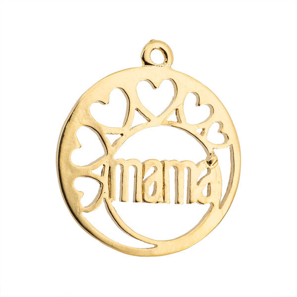 Dije Chapa Redondo con Corazon Mama 29x26.5mm Dorado