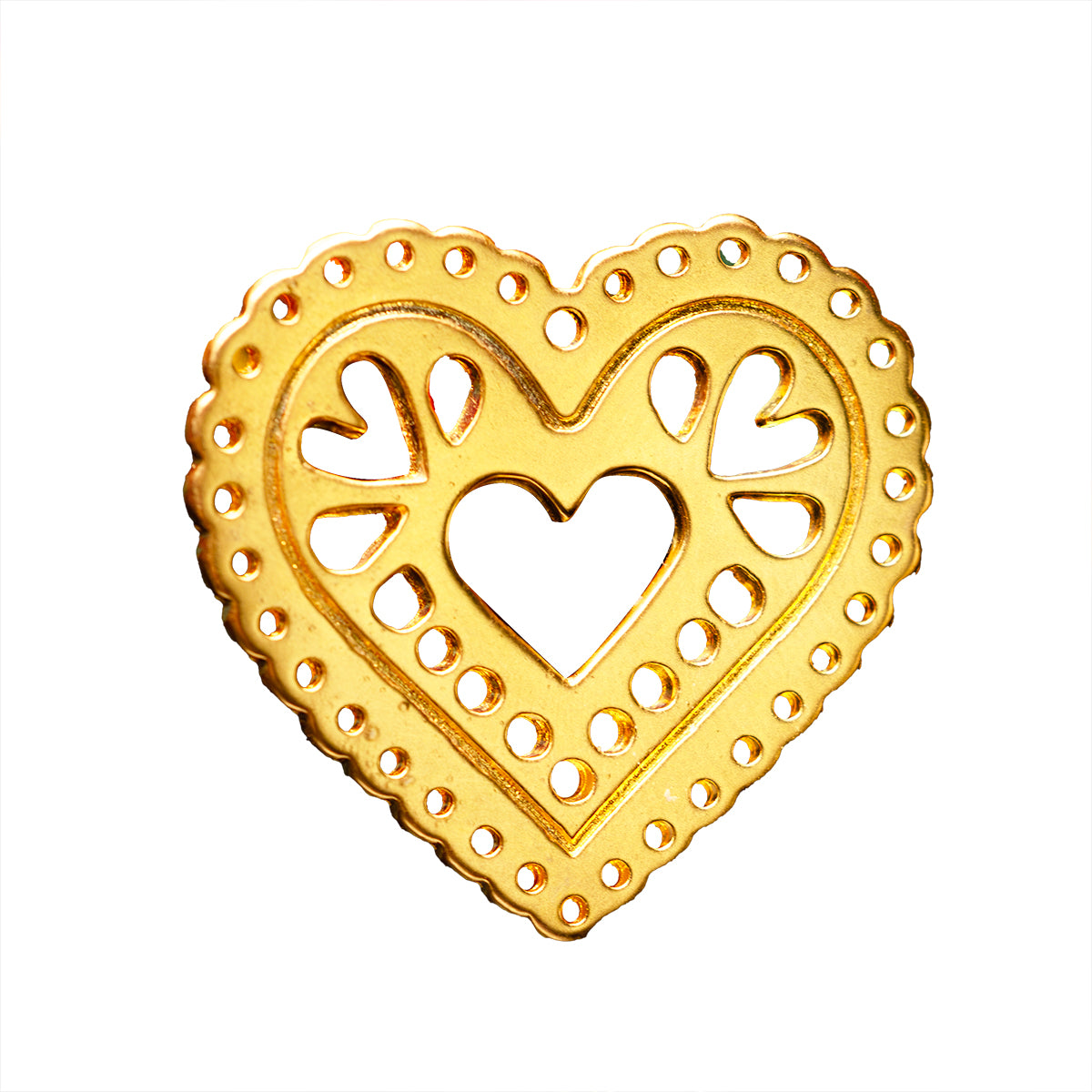 Dije Corazón Calado 30x32mm Dorado Satinado
