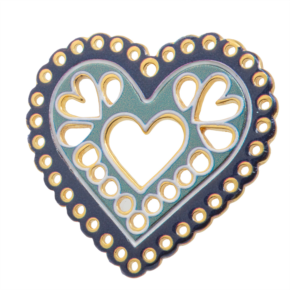 Dije Corazón Calado con Impresión 30x32mm Dorado