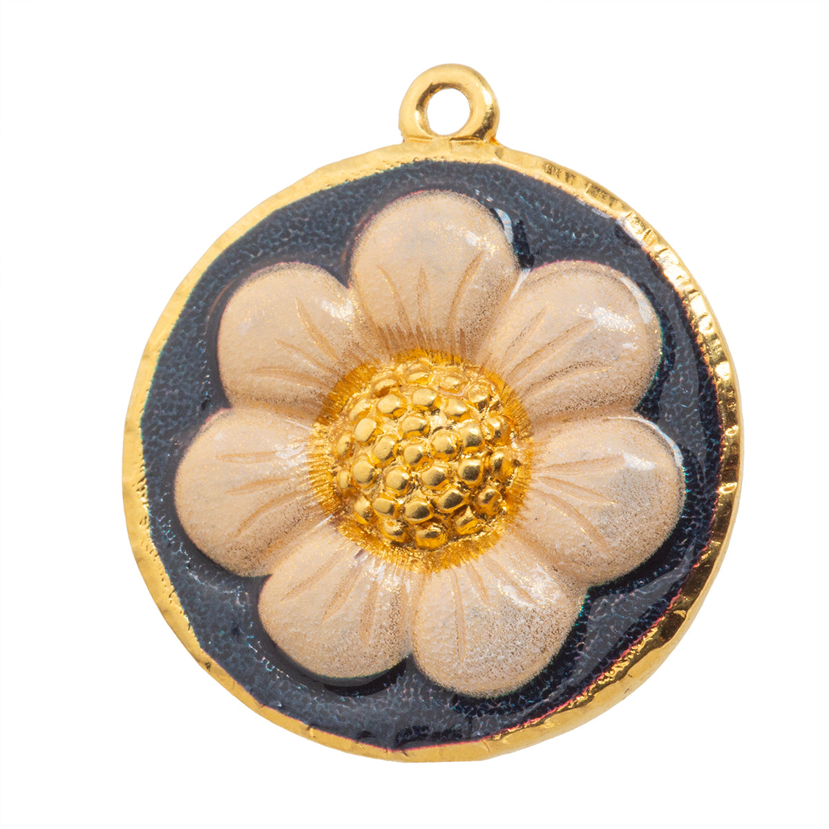 Dije Flor Alto Relieve con Impresión 30x26.5mm Dorado