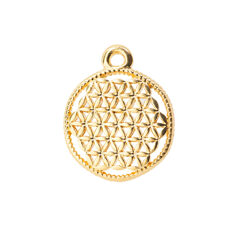 Dije Chapa Flor de la Vida 18.5x15mm Dorado