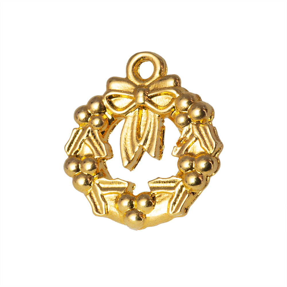 Dije Muérdago Corona de Navidad 16.5x15mm Dorado