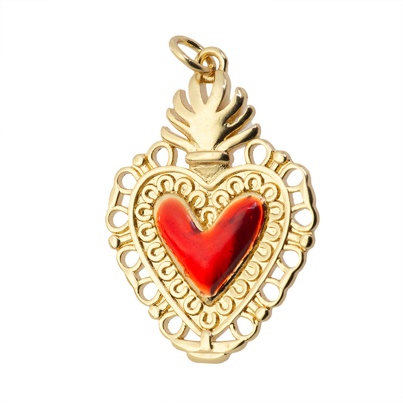Dije Esmaltado Sagrado Corazón 28.7x20mm Dorado